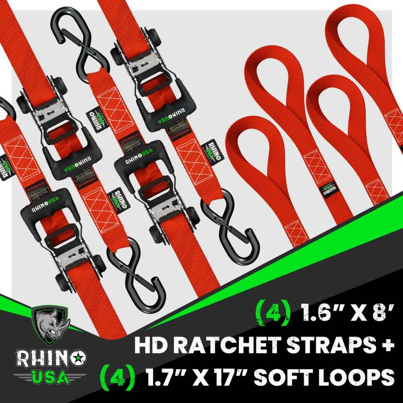 Rhino USA Heavy Duty Ratchet Tie-Down 4-Pack (Red) 1.6In X 8Ft HDKIT-4PK-RED HDKIT-4PK-RED User 1