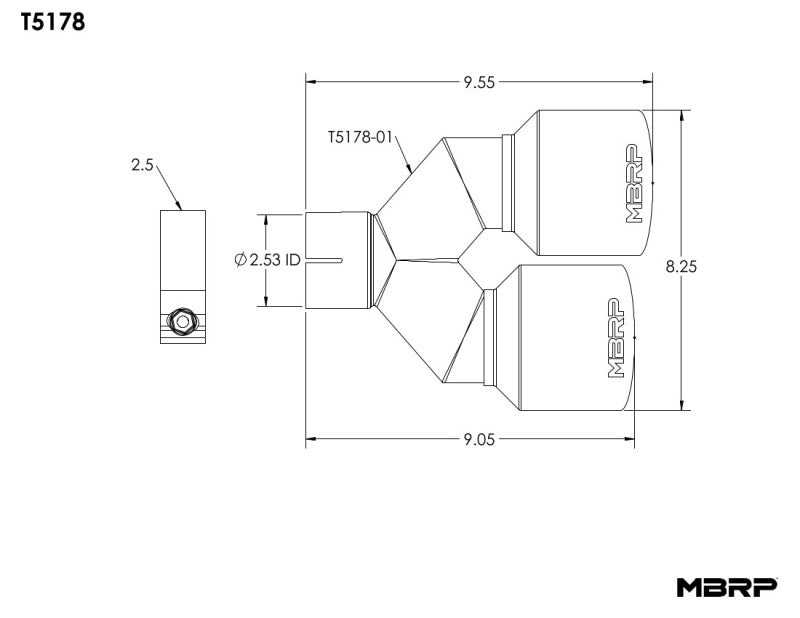 MBRP Universal T304 SS Dual Tip 4in OD/2.5in Inlet T5178 T5178 Line Art