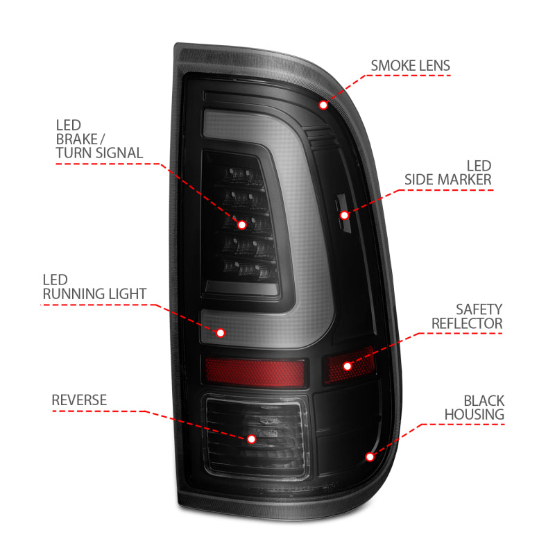 ANZO 2008-2016 Ford F-250 LED Tail w/ Lights Bar Black Housing Smoke Lens 311379 311379 User 3