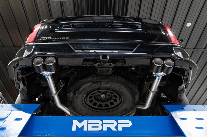 MBRP 19-21 Chevy Silverado 1500 6.2L 2.5in Dual Split Rear Cat Back w/ Quad Carbon Fiber Tips- T304 S50053CF S50053CF Photo - out of package