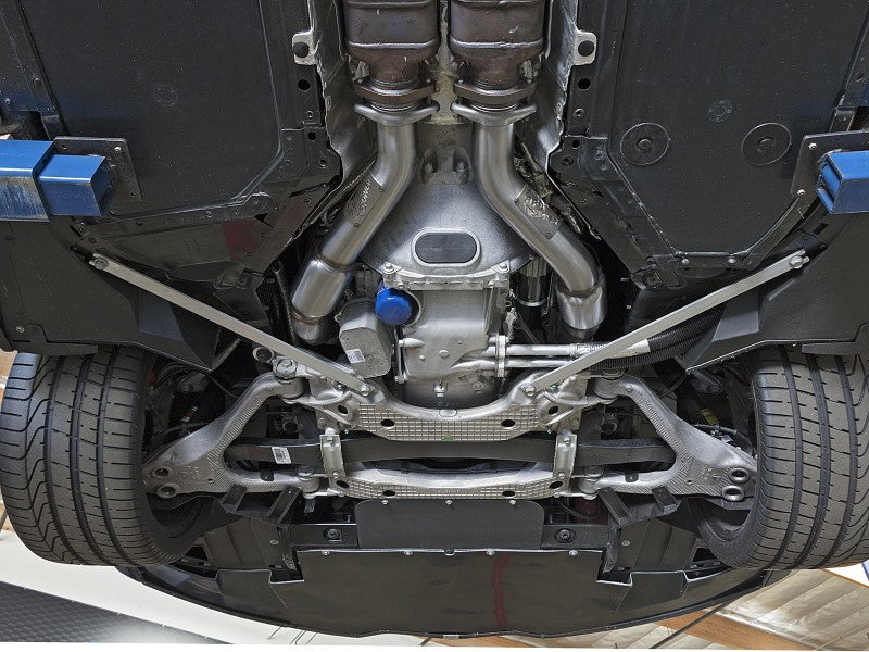 aFe POWER 14-18 Chevrolet Corvette C7 & Z06 Twisted Steel 3in 304 Stainless Steel Mid Pipe w/ Cat 48-34130-1YC 48-34130-1YC Photo - Mounted