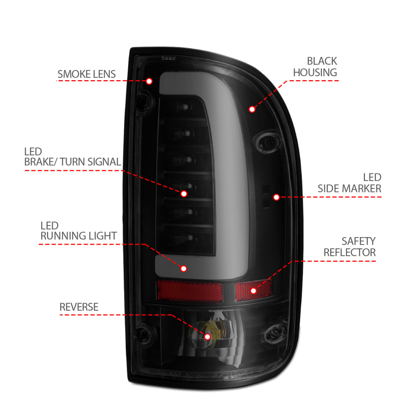 ANZO 1995-2000 Toyota Tacoma LED Taillights Black Housing Smoke Lens (Pair) 311354 311354 User 3