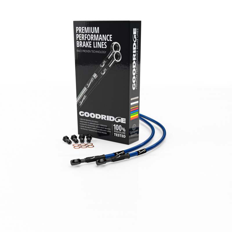 Goodridge 02-04 Kawasaki ZX9R F1-F2 Electric Blue Race Front SS Brake Lines w/Black Fittings KW0909-2FCBK-EB KW0909-2FCBK-EB Photo - Primary
