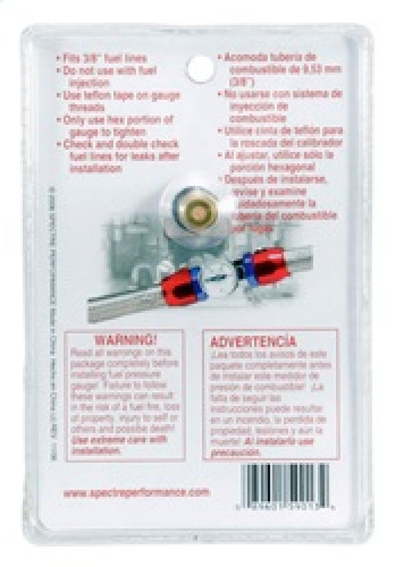 Spectre Fuel Pressure Gauge 0-15psi 59013 59013 Photo - in package