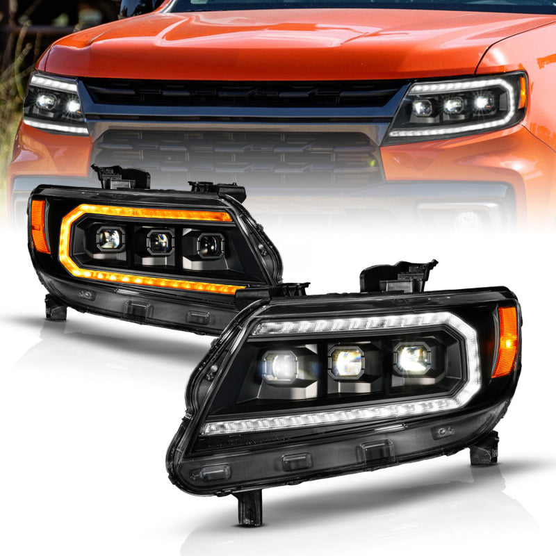 ANZO 15-22 Chevy Colorado Blk Housing Full LED DRL Projector Headlight w/ Sequential Light Bar 111634 111634 Photo - Primary