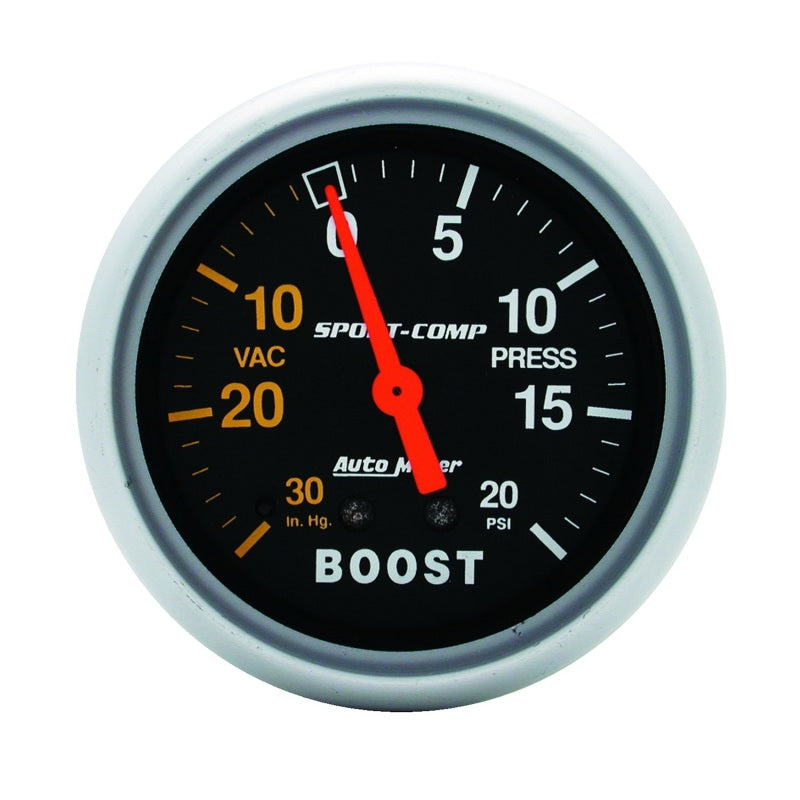 Autometer Gauge, Vac/Boost, 2 5/8", 30Inhg-20Psi, Mechanical, Sport-Comp 3401 Photo - Primary