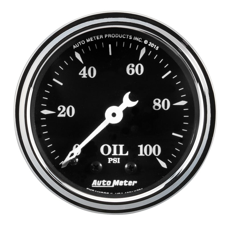 Autometer Gauge, Oil Press, 2 1/16", 100 Psi, Mechanical, Old Tyme Black 1721 Photo - Primary