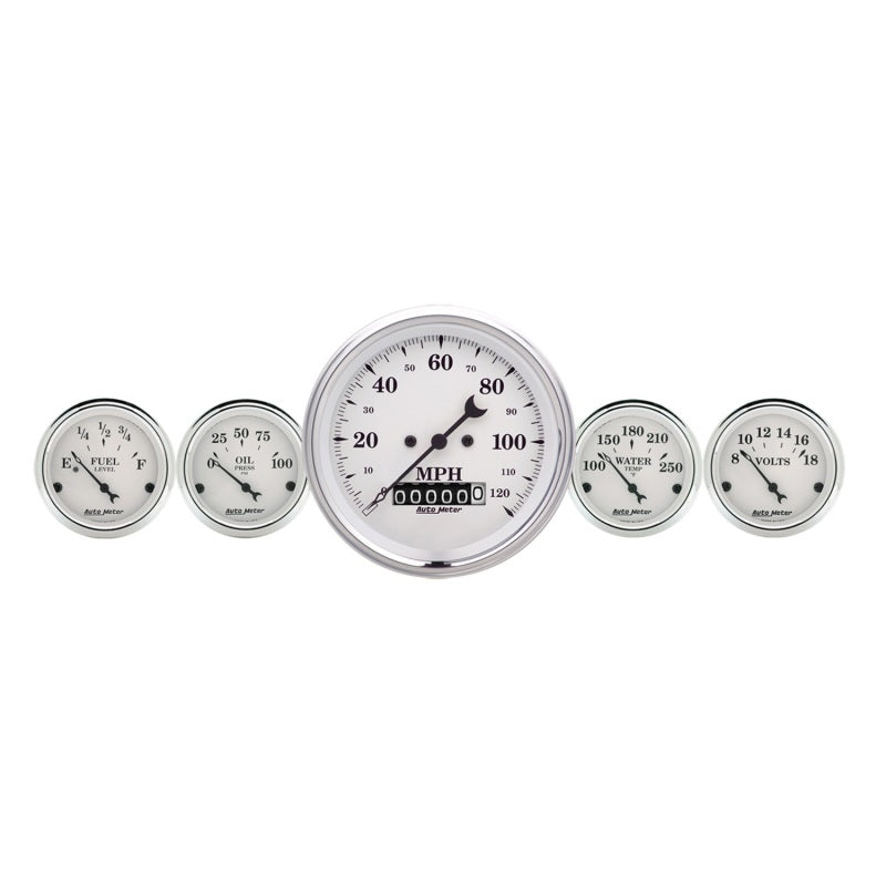 AutoMeter Gauge Kit 5 Pc. 3-3/8in. & 2-1/16in. Elec. Speedometer Old Tyme White 1640 1640 Photo - Primary