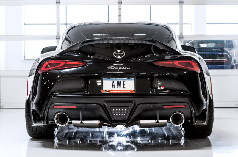 AWE 2020 Toyota Supra A90 Non-Resonated Touring Edition Exhaust - 5in Chrome Silver Tips 3020-32058 3020-32058 Photo - Mounted