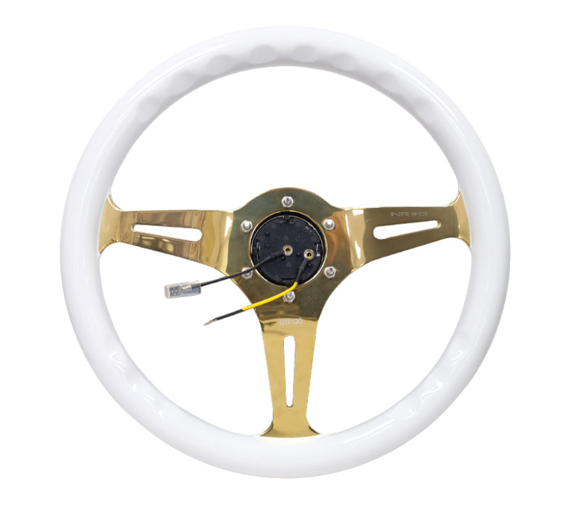 NRG Classic Wood Grain Wheel - 350mm 3 Chrome Gold Spokes - White Grip ST-015CG-WT Photo - Primary