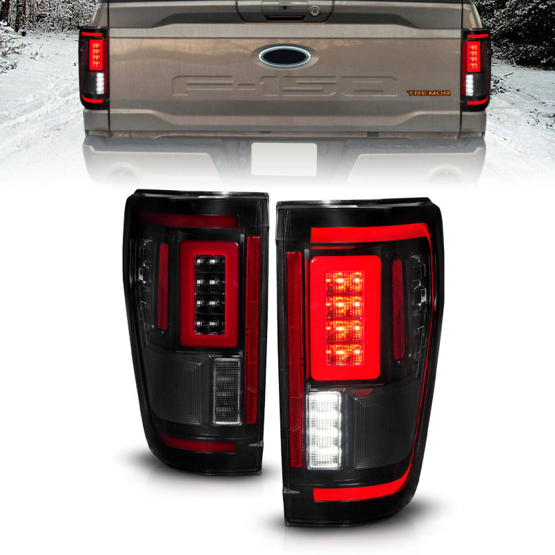 ANZO 21-23 Ford F-150 LED Taillights Seq. Signal w/BLIS Cover - Smoke Blk (For Factory Halogen ONLY) 311476 311476 Photo - Primary