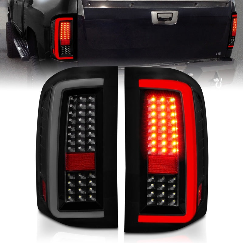 ANZO 2007-2013 Chevrolet Silverado1500/ 2500/ 3500 LED Tail Lights w/ Light Bar Black Housing Smoke 311381 311381 Photo - Primary
