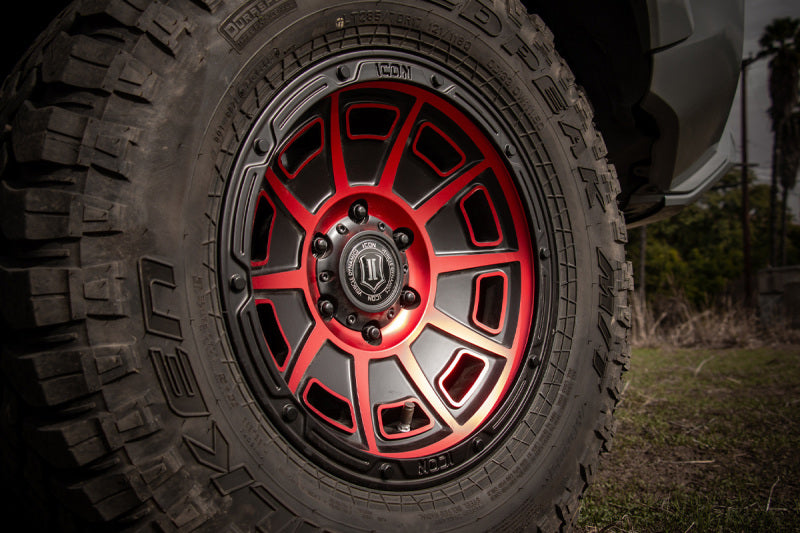 ICON Victory17x8.5 6x5.5 0mm Offset 4.75in BS Satin Black w/Red Tint Wheel 3017858347SBRT 3017858347SBRT Photo - Mounted