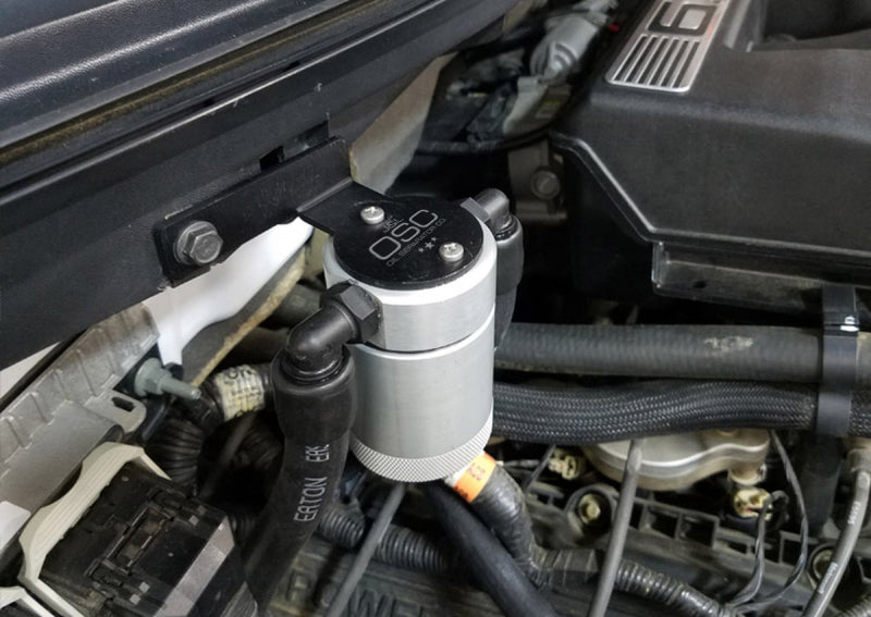 J&L 11-14 Ford F-150/Ford F-150 Raptor 6.2L Passenger Side Oil Separator 3.0 - Clear Anodized 3036P-C 3036P-C Photo - Mounted