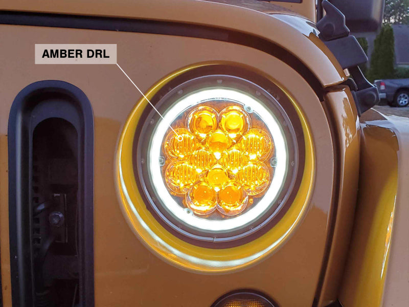 Raxiom 97-18 Jeep Wrangler TJ/JK Axial Spider LED Headlight w/ Amber DRL- Chrome Hsng (Clear Lens) J108047 J108047 Photo - Close Up