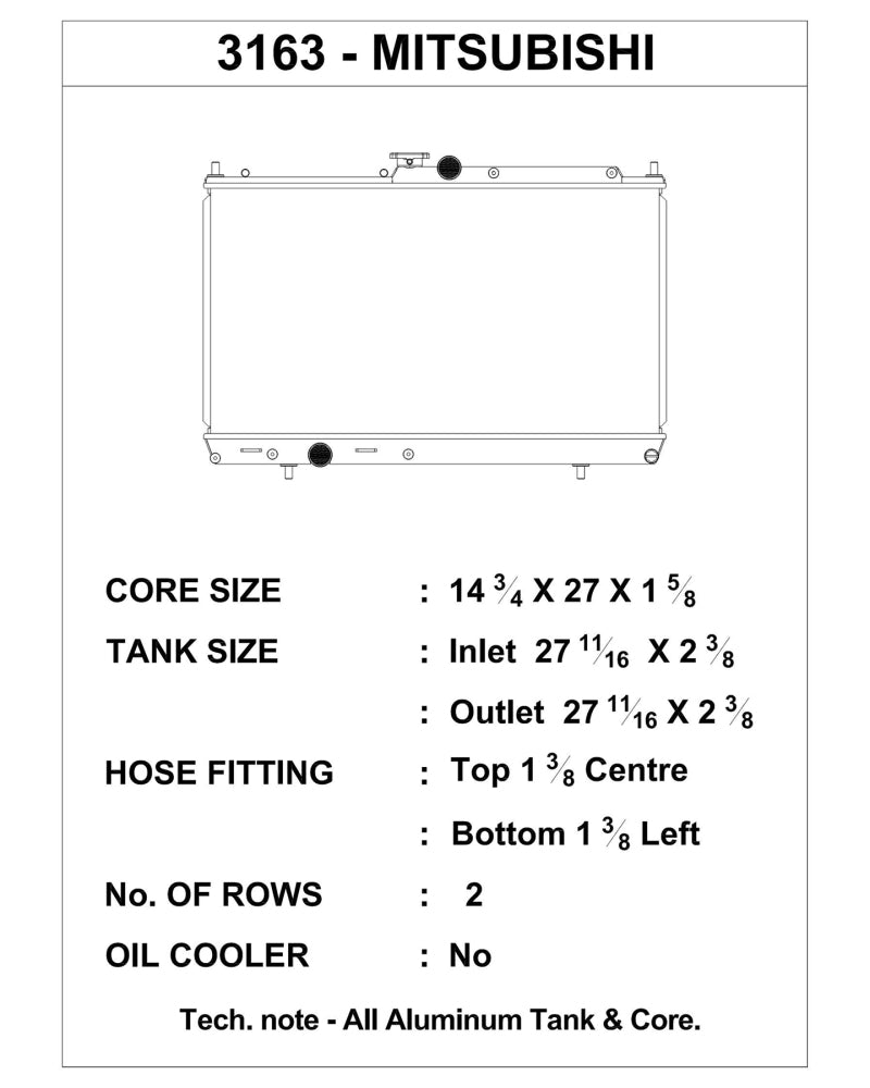 CSF 03-07 Mitsubishi Lancer (Evolution 7/8/9) 3163 Technical Drawing