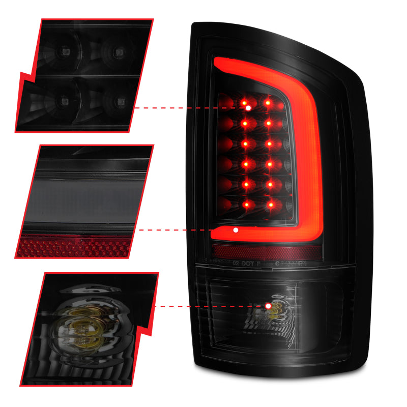ANZO 2002-2006 Dodge Ram 1500 LED Tail Lights w/ Light Bar Black Housing Smoke Lens 311369 311369 Photo - Unmounted