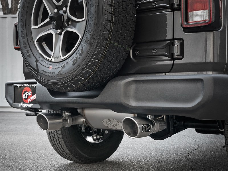 aFe Rebel Series 409 Stainless Steel Cat-Back Exhaust 18-21 Jeep Wrangler JL 2.0L (t) - Polished Tip 49-48096-P 49-48096-P Photo - Mounted