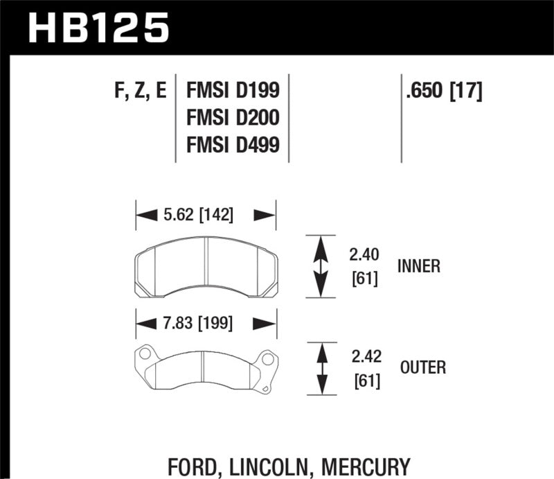 Hawk Blue 9012 Brake Pads Front Ford Country Squire Base 1987-1991 HB125E.650 Photo - Primary