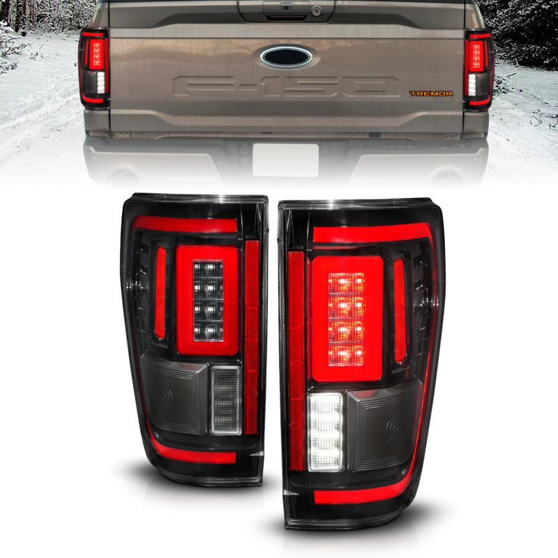 ANZO 21-23 Ford F-150 LED Taillights Seq. Signal w/BLIS Cover - Black Housing 311473 311473 Photo - Primary