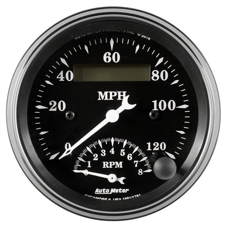 Auto Meter Gauge Tach/Speedo 3 3/8in 120mph & 8k RPM Elec. Program. Old Tyme Blk 1781 1781 Photo - Primary