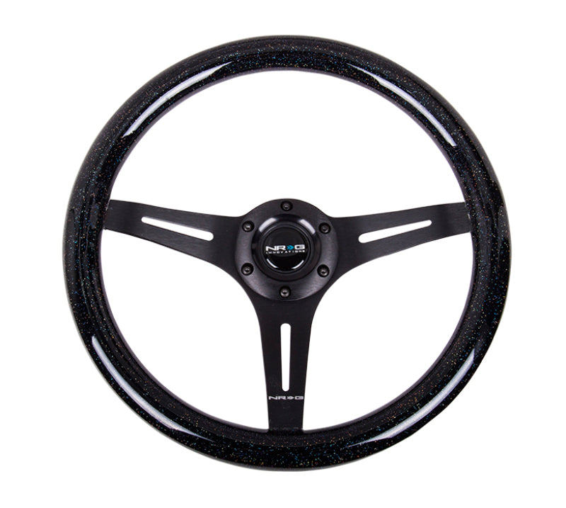 NRG Classic Wood Grain Steering Wheel (350mm) Black Sparkled Grip w/Black 3-Spoke Center ST-015BK-BSB ST-015BK-BSB Photo - Primary