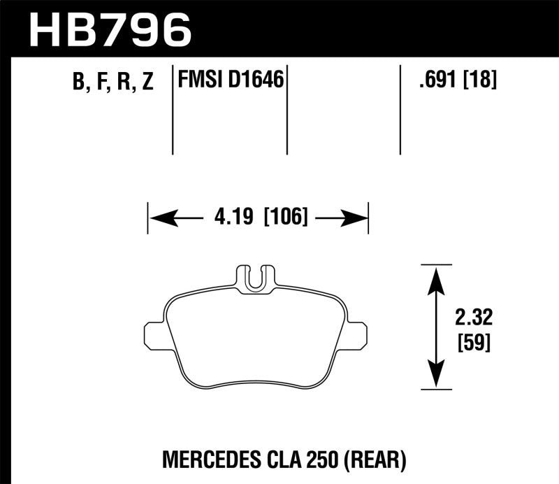 Hawk 14-17 Mercedes-Benz CLA 250 HPS 5.0 Rear Brake Pads HB796B.691 Photo - Primary