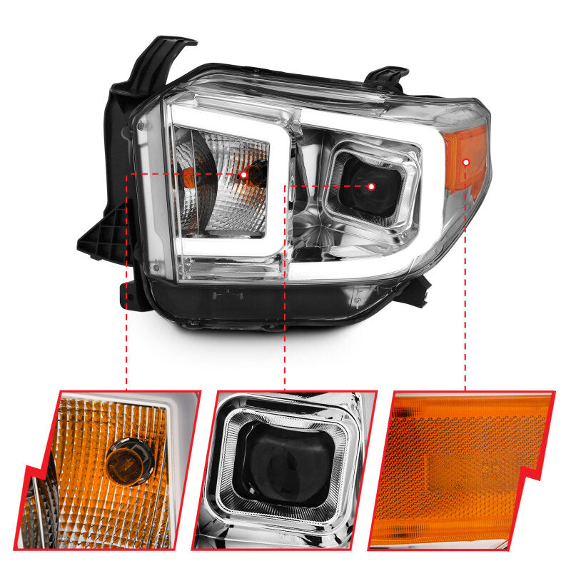 ANZO 14-17 Toyota Tundra Plank Style Projector Headlights Chrome w/ Amber 111415 111415 Photo - Close Up
