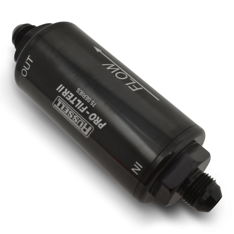 Russell Performance Profilter Fuel Filter 6.25in Long 10 Micron -6AN Inlet -10AN Outlet - Black 750601 750601 360 Degree Image Set