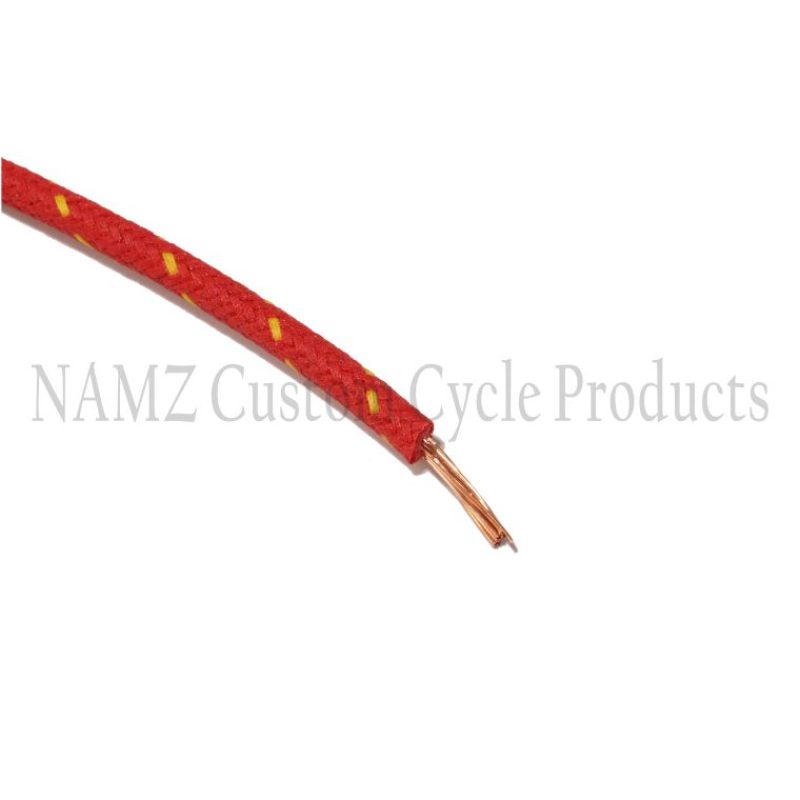 NAMZ OEM Color Cloth-Braided Wire 25ft. Pack 16g - Red w/Yellow Tracer NCBW-24 NCBW-24 Photo - Primary