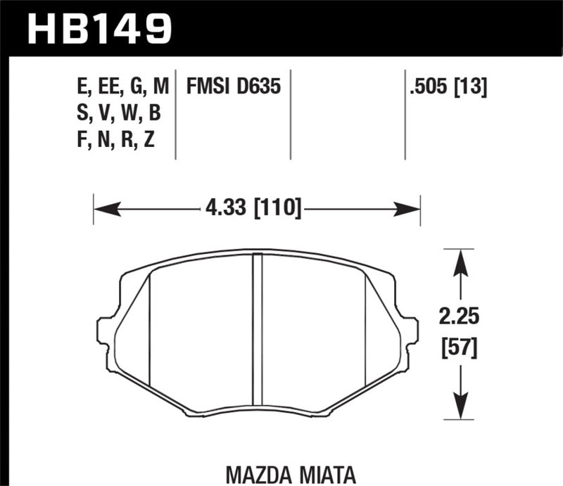 Hawk HPS Front Brake Pads NA NB Mazda Miata 94-05 1.8L HB149F.505 Photo - Primary