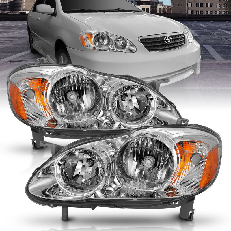 ANZO 2005-2008 Toyota Corolla Crystal Headlight Chrome Amber 121540 121540 Photo - Primary