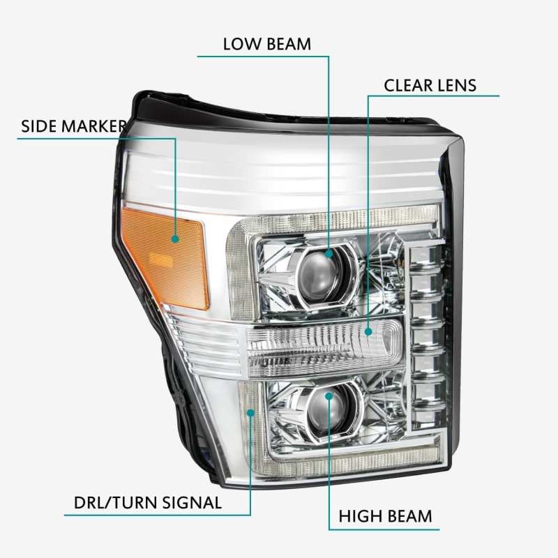AlphaRex 11-16 Ford F-250 SD PRO-Series Projector Headlights Plank Style Design Chrome w/Seq Signal 880141 880141 User 3
