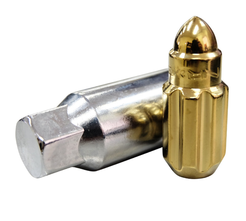 NRG M12 x 1.5 Steel Lug Nut Set Bullet Shape 21pc Chrome Gold W/ Lock Key LN-LS500CG-21 Photo - Primary