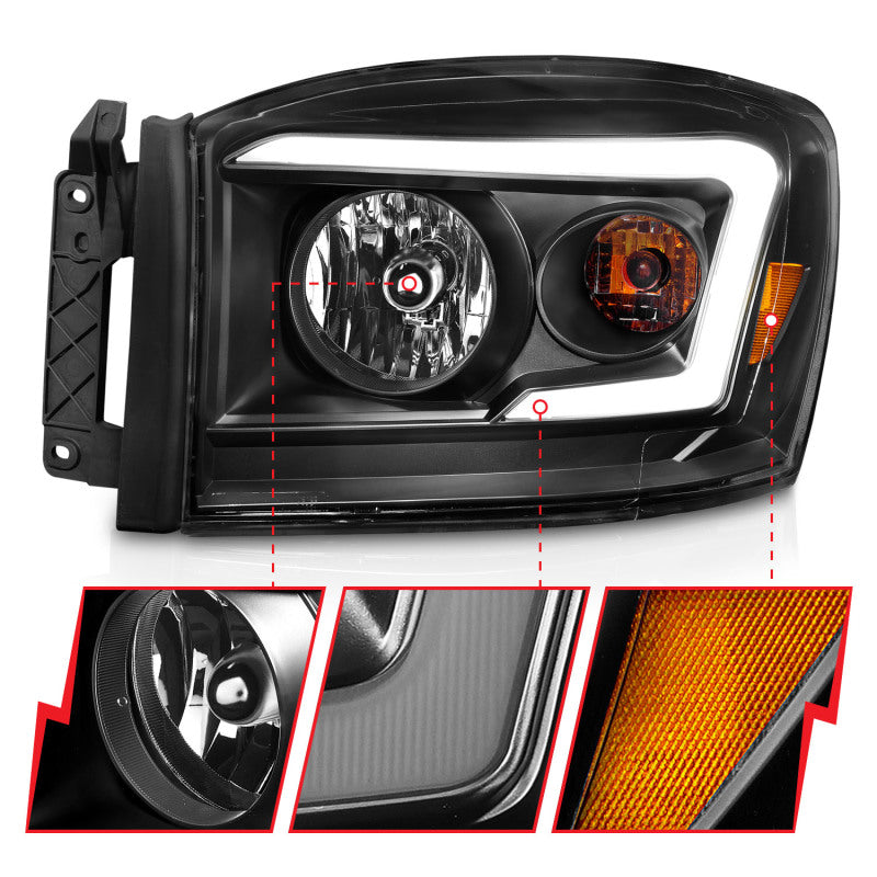 Anzo 06-09 Dodge RAM 1500/2500/3500 Headlights Black Housing/Clear Lens (w/ Light Bars) 111524 111524 Photo - Unmounted