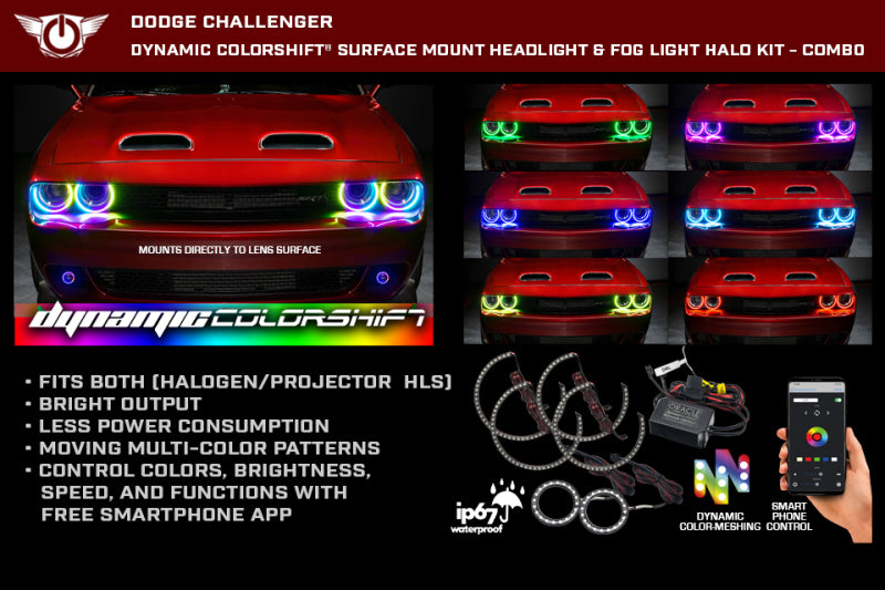 ORACLE Lighting Oracle 15-23 Dodge Challenger Dynamic Surface Mount Headlight/Fog Light Halo Kit COMBO - ColorSHIFT 3989-332 3989-332 Product Specifications Sheet