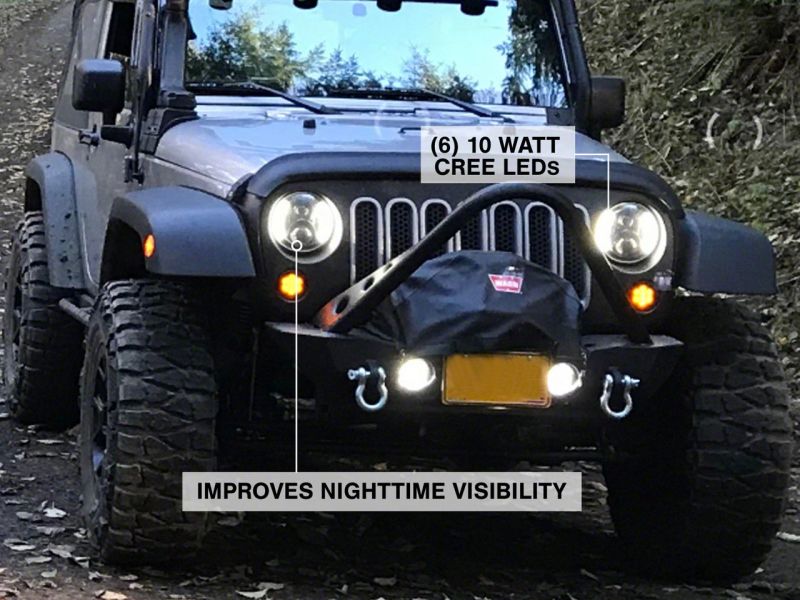 Raxiom 97-18 Jeep Wrangler TJ & JK 6-LED Headlights w/ Partial Halo- Blk Housing (Clear Lens) J135442 J135442 Photo - Close Up