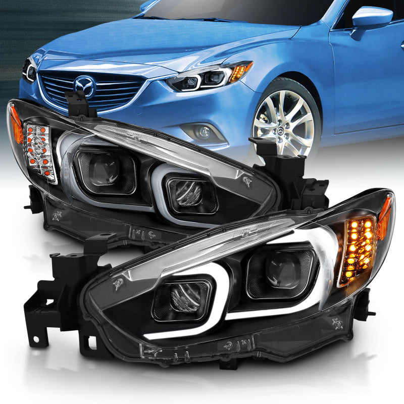 Anzo 2014-2015 Mazda 6 Projector Headlights w/ Plank Style Design Black 121516 Photo - Primary