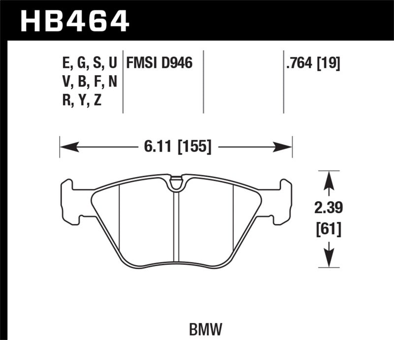 Hawk Ceramic Brake Pads Front BMW 330Ci Base 2001-2006 HB464Z.764 Photo - Primary
