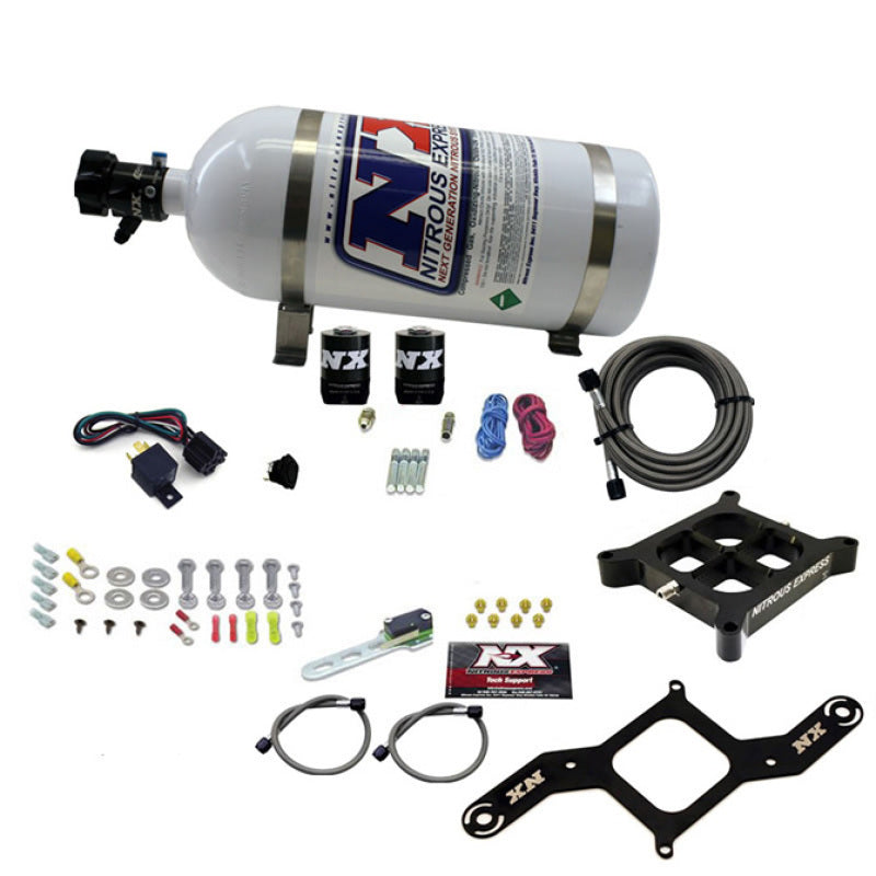 Nitrous Express 4150 Single Entry Billet Crossbar Nitrous Plate Kit (50-300HP) w/10lb Bottle 63040-10 63040-10 Photo - Primary
