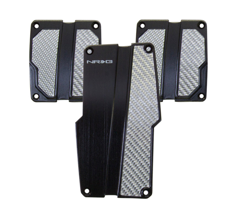 NRG Brushed Aluminum Sport Pedal Set Black w/ Silver Carbon PDL-100BK Photo - Primary