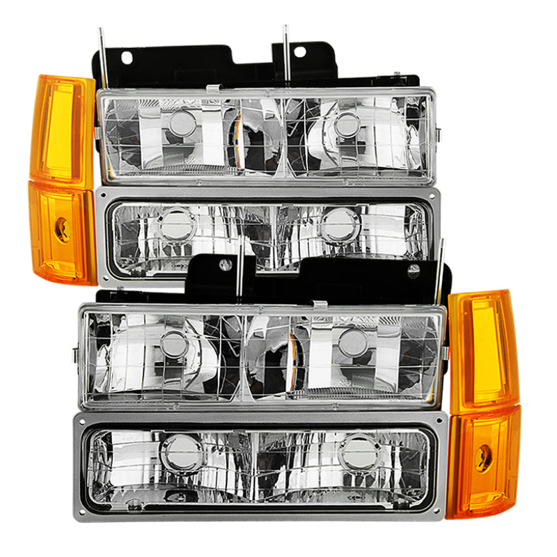 SPYDER Xtune GMC Yukon 94-99 Headlights w/ Corner & Parking Lights 8pcs Sets -Chrome HD-JH-GCK94-AM-C-SET 9034435 9034435 Photo - Primary