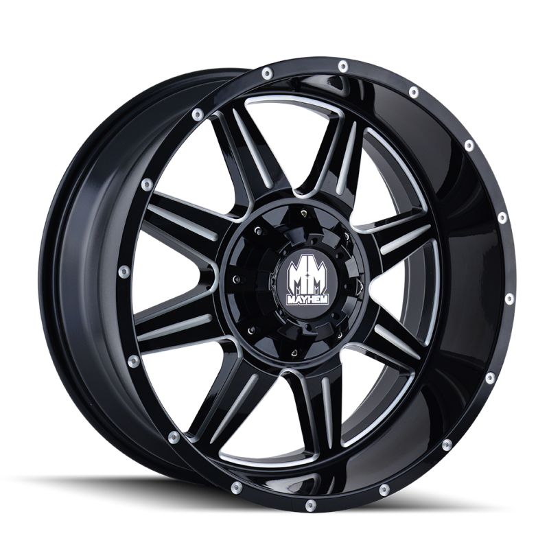 Mayhem 8100 Monstir 20x9 / 6x135 BP / 18mm Offset / 106mm Hub Black w/ Milled Spokes Wheel 8100-2937M18 8100-2937M18 Photo - Primary