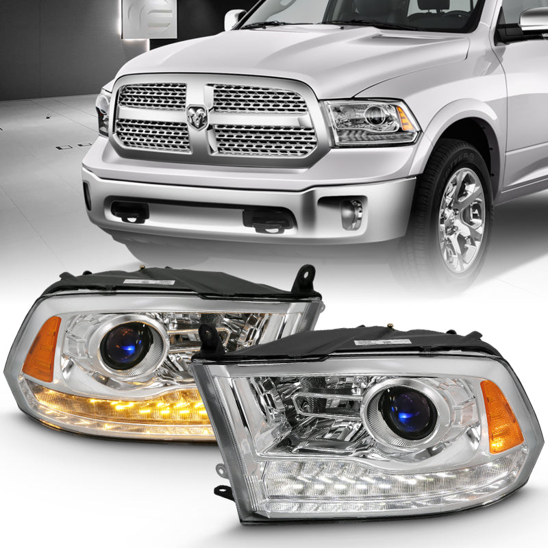ANZO 2009-2018 Dodge Ram 1500 Projector Plank Style Switchback H.L Halo Chrome Amber (OE Style) 111440 111440 Photo - lifestyle view