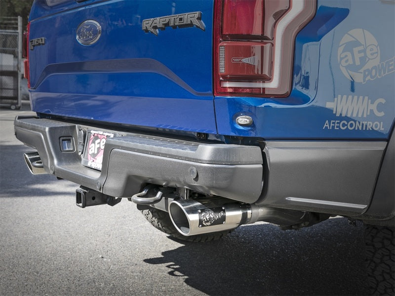 aFe MACHForce-XP 3in to 3-1/2in 304 SS Cat-Back Exhaust w/Polished Tips 17-18 Ford F-150 Raptor 3.5L 49-33094-P 49-33094-P Photo - Mounted