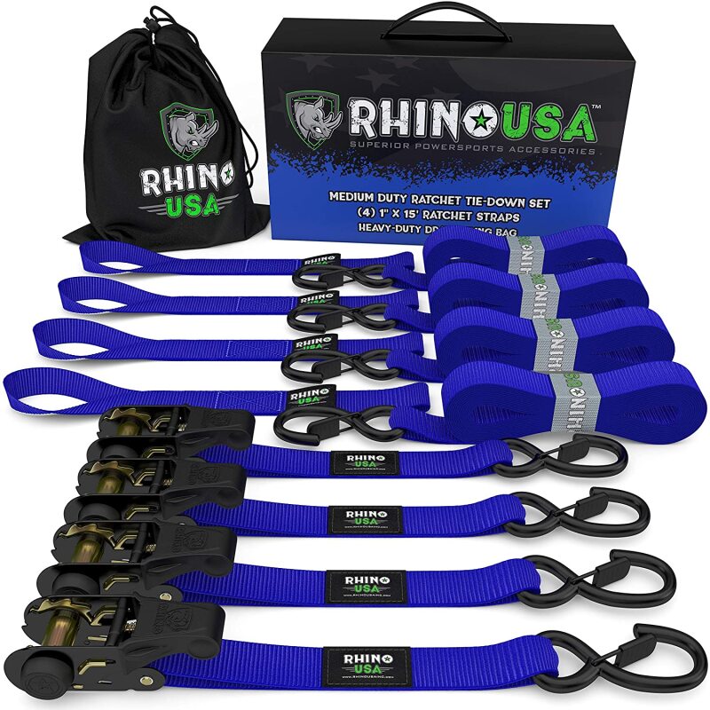 Rhino USA Medium Duty Ratchet Strap Tie-Down 4-Pack (Blue) RCHT-4PACK-BLU RCHT-4PACK-BLU Photo - Primary