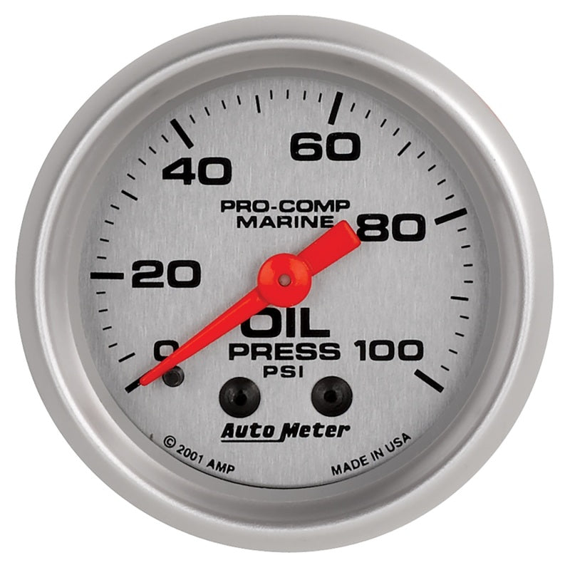 Autometer Gauge, Oil Pressure, 2 1/16", 100psi, Mechanical, Marine Silver 200790-33 Photo - Primary