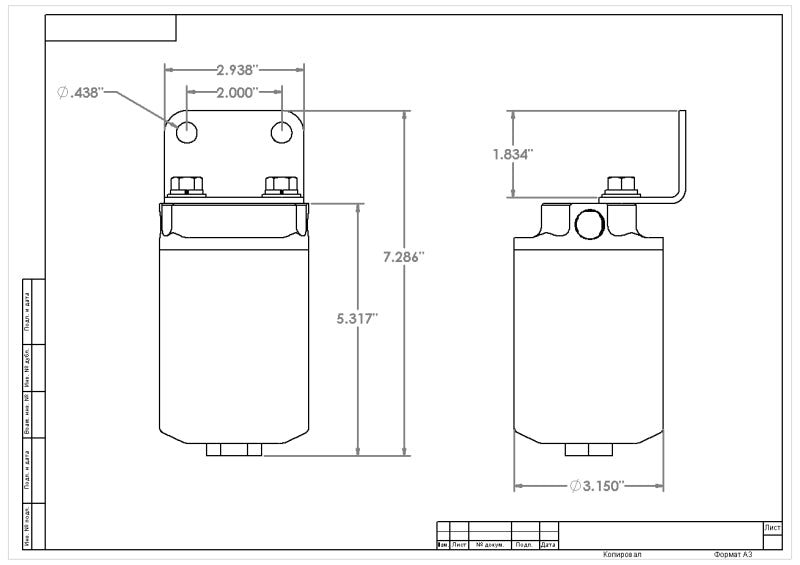 Aeromotive 10 Micron Element for Canister Filters 12608 Technical Drawing