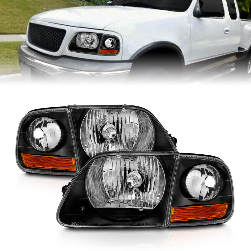 ANZO 1997-2003 Ford F150 Crystal Headlight Black w/ Parking Light 111460 111460 Photo - Primary