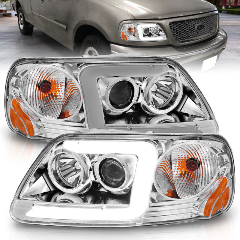 ANZO 1997-2003 Ford F-150 Projector Headlights w/ Light Bar Chrome Housing 111504 111504 Photo - Primary